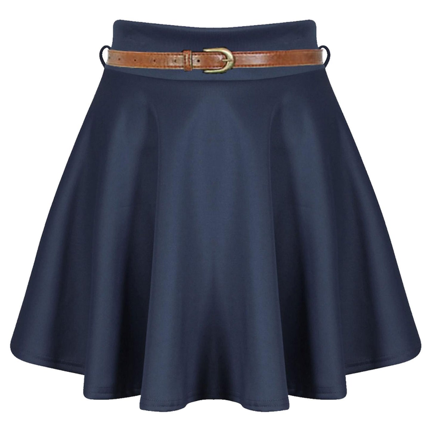 LUXE DIVA Womens Belted Flared Mini Swing Skirt Short Skater Party Plain Ladies UK 8-22