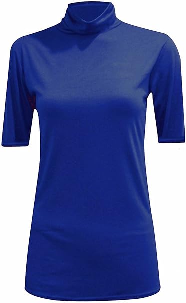 Womens Ladies Turtle Polo Neck Jumper Short Sleeve Top High Neck T Shirt Top Plus 16-26