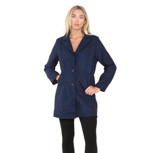 LUXE-DIVE Ladies 2 Pocket Italian Wool Look Long Sleeve Collared Front Button Jacket Coat