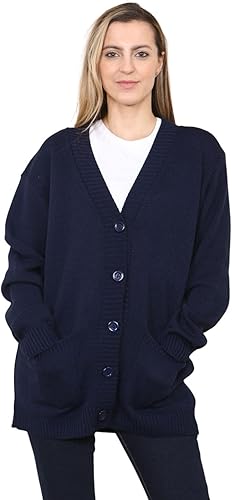 LADIES WOMENS PLAIN V NECK 5 BUTTON LONGLINE OVERSIZE LOOSE FIT KNITTED CARDIGAN