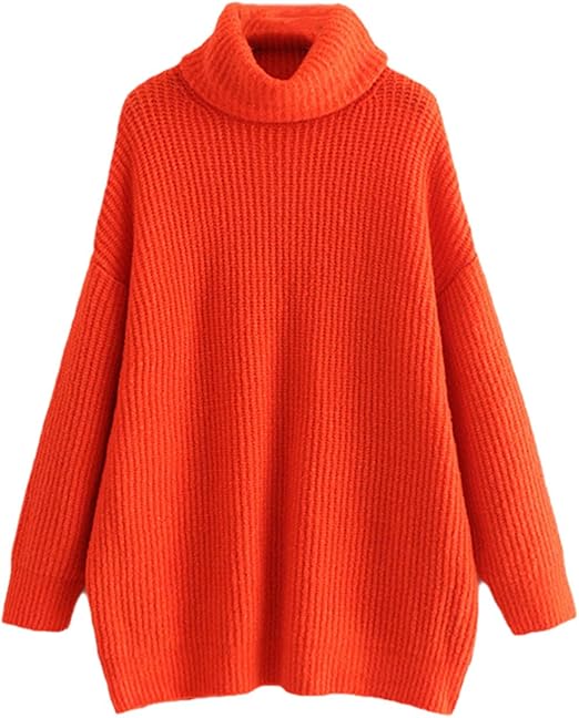 LUXE DIVA Women Chunky Knitted High Polo Roll Neck Baggy Oversized Winter Jumper Dress Top