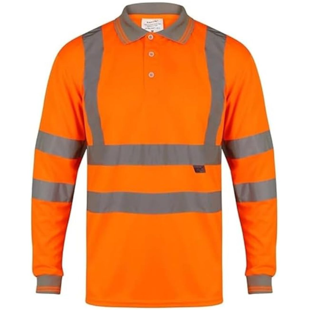 LUXE DIVA Hi Vis Long Sleeve Polo Shirt | High Visibility Reflective Tape Safety Workwear | Lightweight Breathable Hi Viz Security Work Top