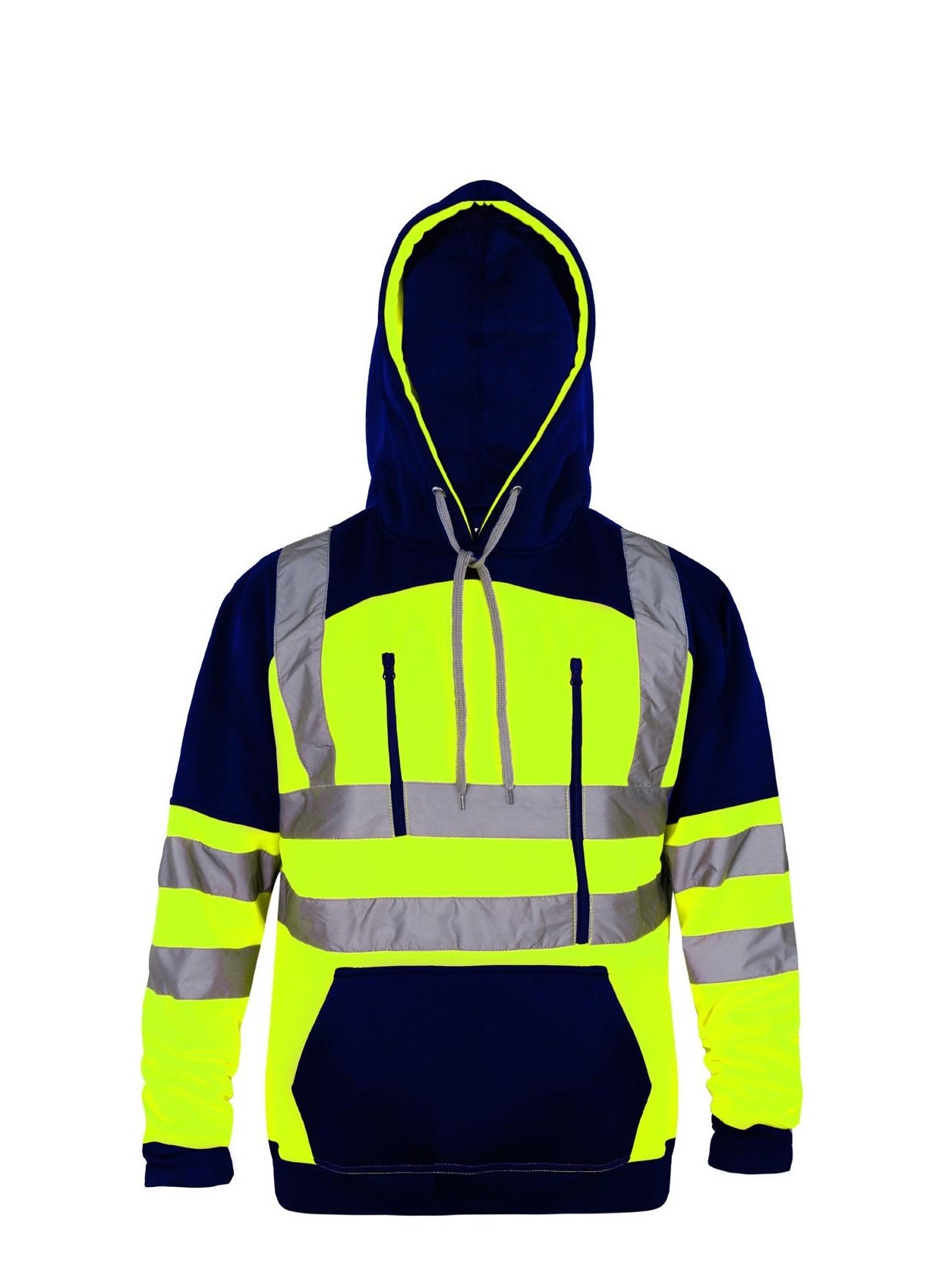 LUXE DIVA Adults Hooded Neck Zipper Sweatshirt Hi Vis Zip Up Tablet Hoodie Work Wear Warm Mens Outdoor Work Wear High Visibility Hooded Top Reflective Tape Winter Tunic