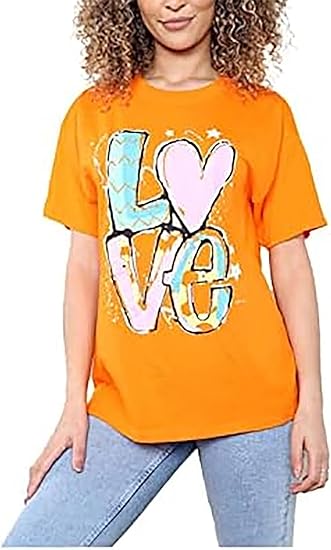 New Womens Ladies Short Sleeve Oversize Colorful LOVE Print Summer T-Shirt Top