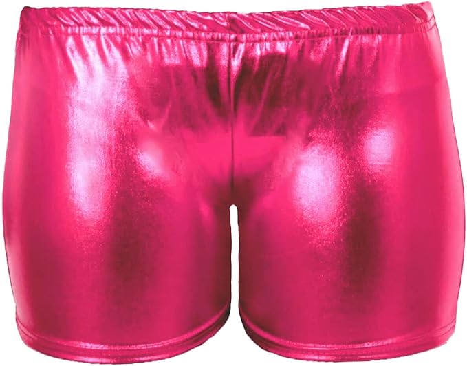 LUXE DIVA Kids Metallic Wet Look Hot Pants Womens Red Blue Shiny Halloween Summer Fancy Party Disco Wet Look Shorts