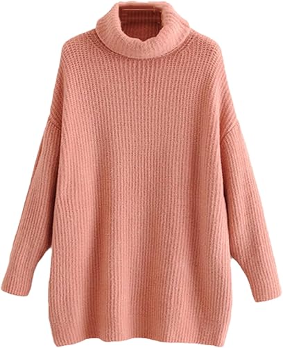 LUXE DIVA Women Chunky Knitted High Polo Roll Neck Baggy Oversized Winter Jumper Dress Top