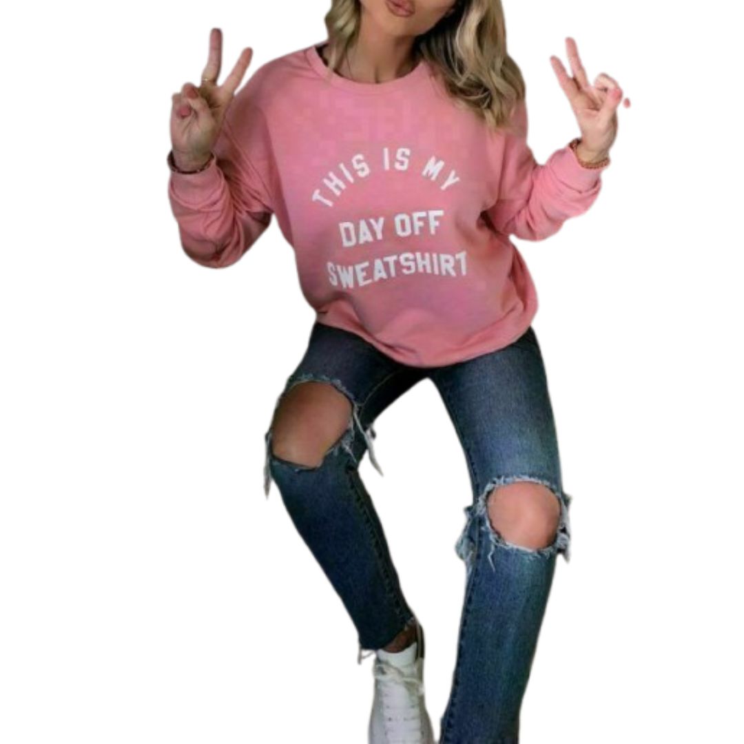 WOMEN LADIES "THIS IS MY DAY OFF" DESIGNER PRINTED SWEATSHIRT JUMPER TOP UK 8-16