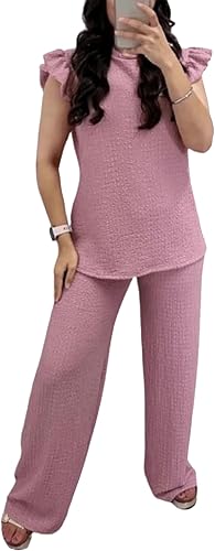 LUXEDIVA Womens Ladies Super Soft Popcorn Frill Short Sleeve Top Trouser 2PCS Co Ord LOungewear Sets