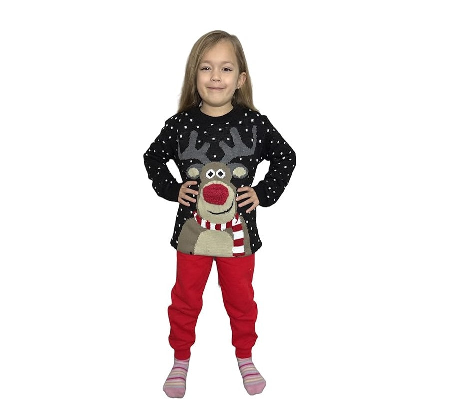 LUXE DIVA Women's Knitted Rudolph on wall Xmas Snowflake Ladies kids Reindeer Pom Jumpers