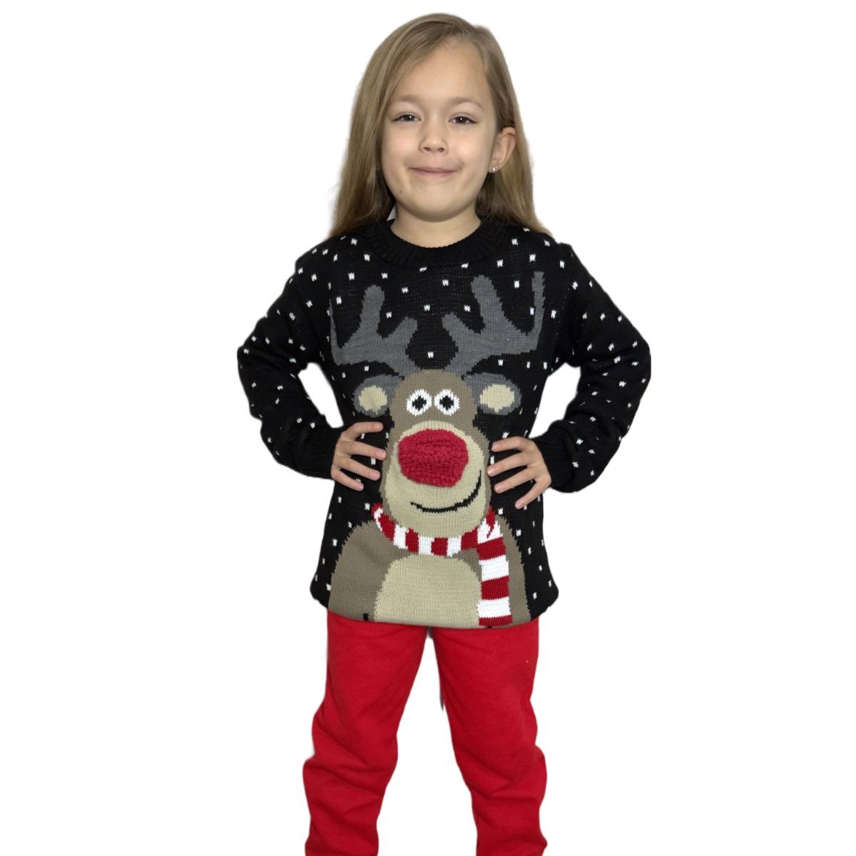 Kids Boys Girls Children Unisex XMAS Christmas Jumpers Knitted Reindeer Rudolph