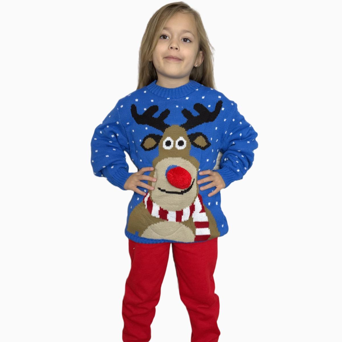 Kids Boys Girls Children Unisex XMAS Christmas Jumpers Knitted Reindeer Rudolph