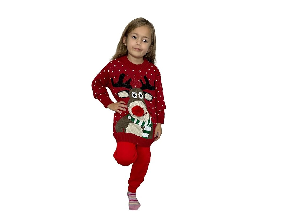 LUXE DIVA Women's Knitted Rudolph on wall Xmas Snowflake Ladies kids Reindeer Pom Jumpers