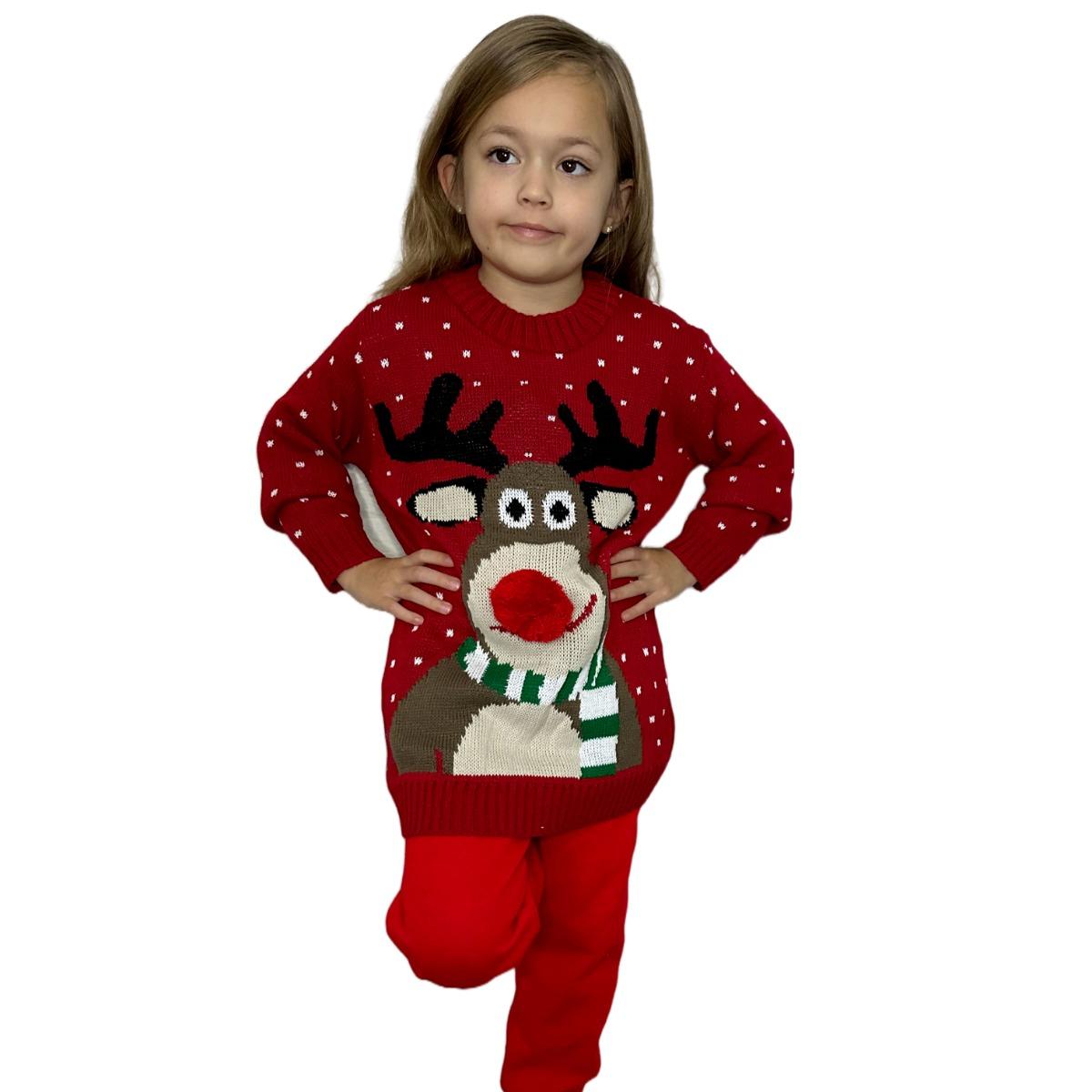 Kids Boys Girls Children Unisex XMAS Christmas Jumpers Knitted Reindeer Rudolph