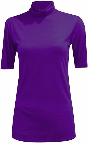 Womens Ladies Turtle Polo Neck Jumper Short Sleeve Top High Neck T Shirt Top Plus 16-26