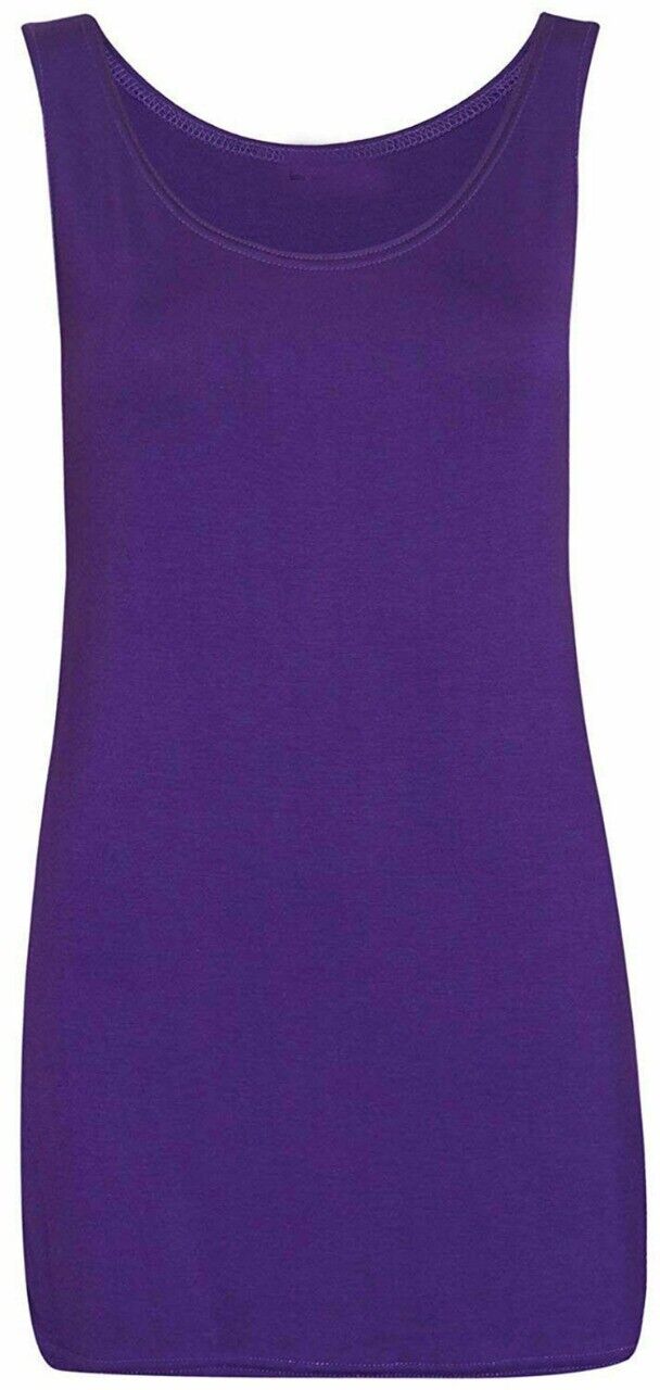 Ladies Scoop Neck long Sleeveless Stretch Plain Vest Strappy T-Shirt