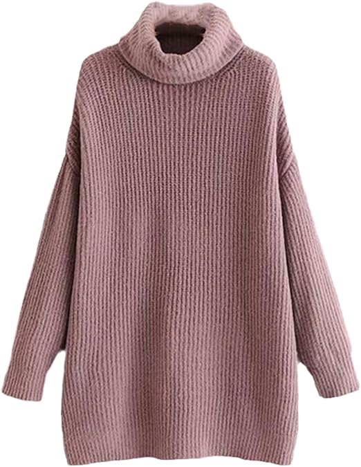 LUXE DIVA Women Chunky Knitted High Polo Roll Neck Baggy Oversized Winter Jumper Dress Top