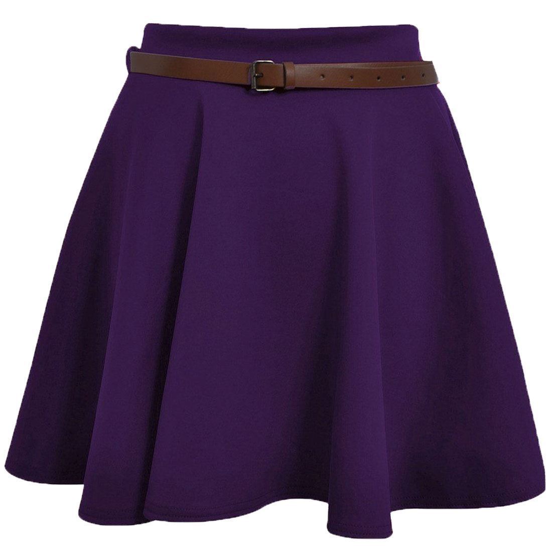 LUXE DIVA Womens Belted Flared Mini Swing Skirt Short Skater Party Plain Ladies UK 8-22