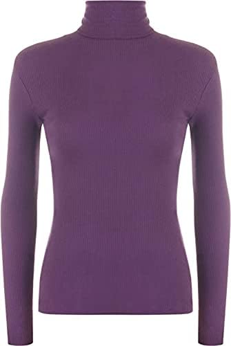 LUXE DIVA Women Ladies Ribbed Stretch Polo Turtle Neck Rib Top Jumper UK Size S/M-XXXL