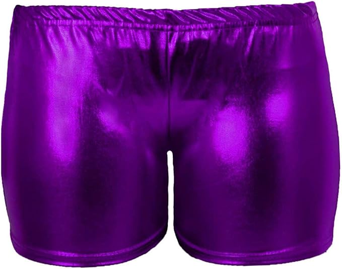 LUXE DIVA Kids Metallic Wet Look Hot Pants Womens Red Blue Shiny Halloween Summer Fancy Party Disco Wet Look Shorts