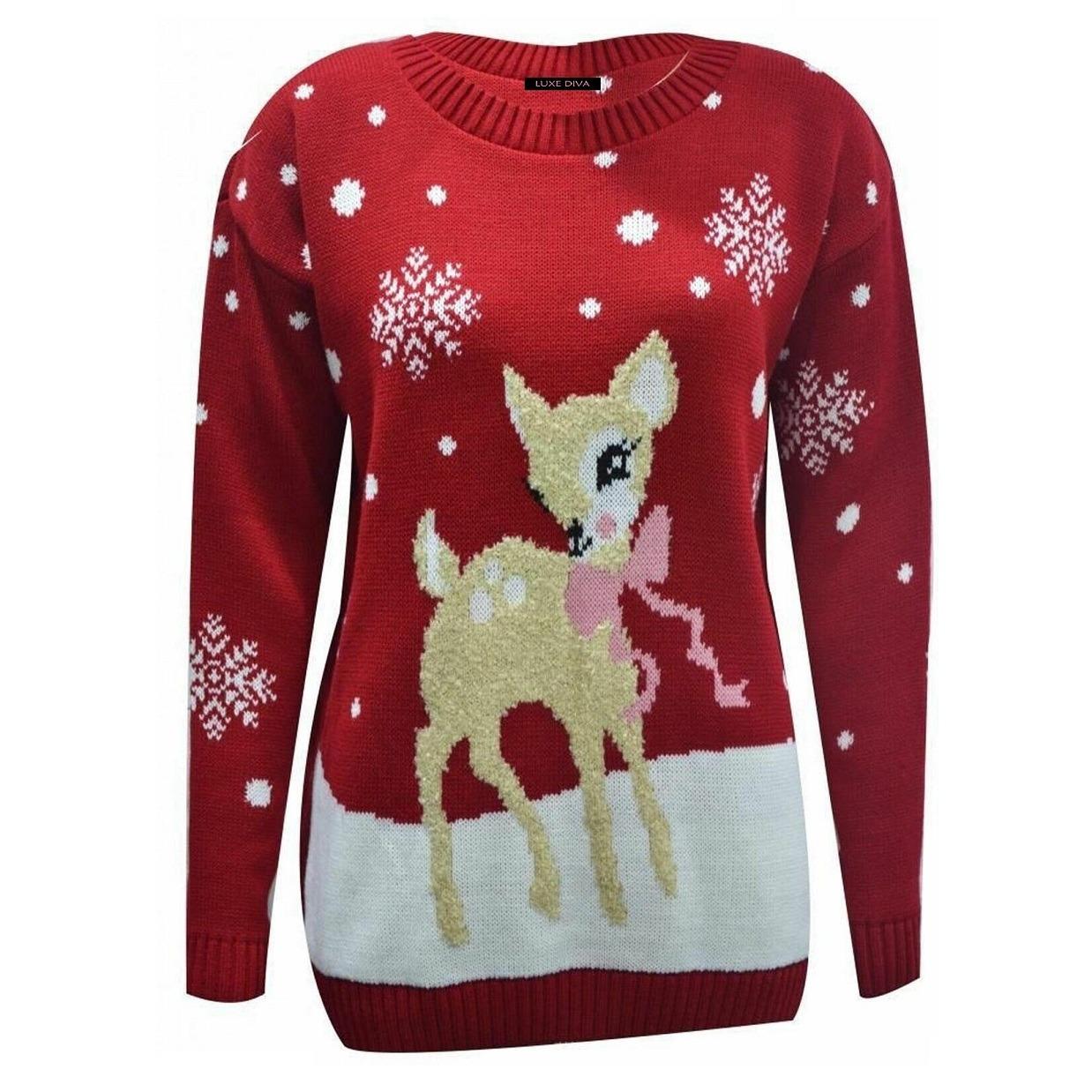 LUXE DIVA Kids Boys Girls Children Unisex XMAS Christmas Jumpers Knitted Reindeer Rudolph