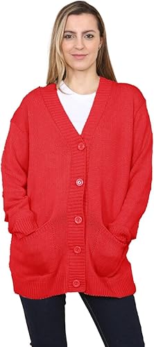 LADIES WOMENS PLAIN V NECK 5 BUTTON LONGLINE OVERSIZE LOOSE FIT KNITTED CARDIGAN