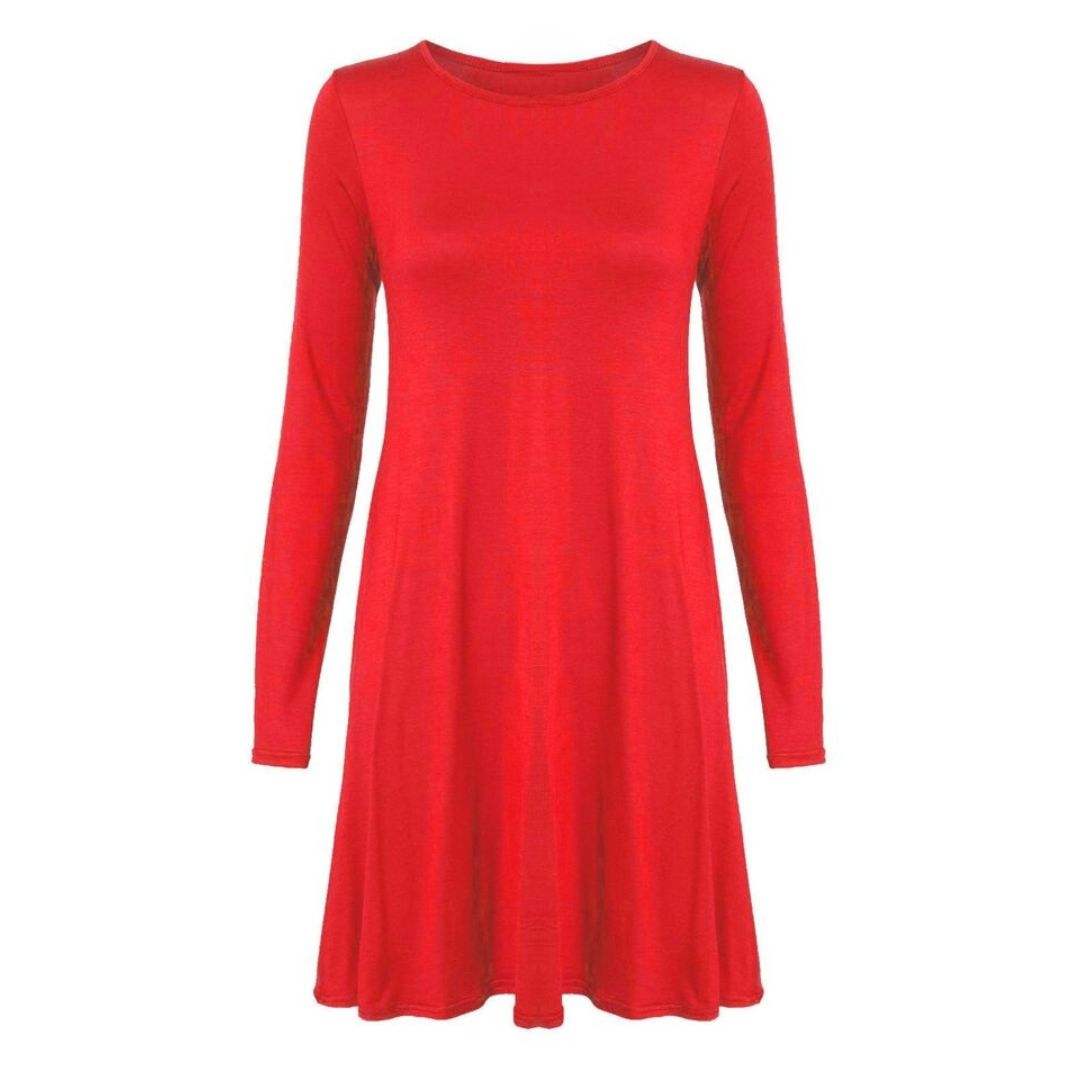 LUXE DIVA WOMEN LADIES LONG SLEEVE SWING DRESS FLARED A LINE SKATER DRESS TOP SIZE 8-26