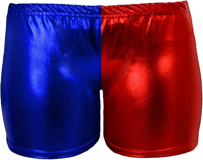 LUXE DIVA Kids Metallic Wet Look Hot Pants Womens Red Blue Shiny Halloween Summer Fancy Party Disco Wet Look Shorts