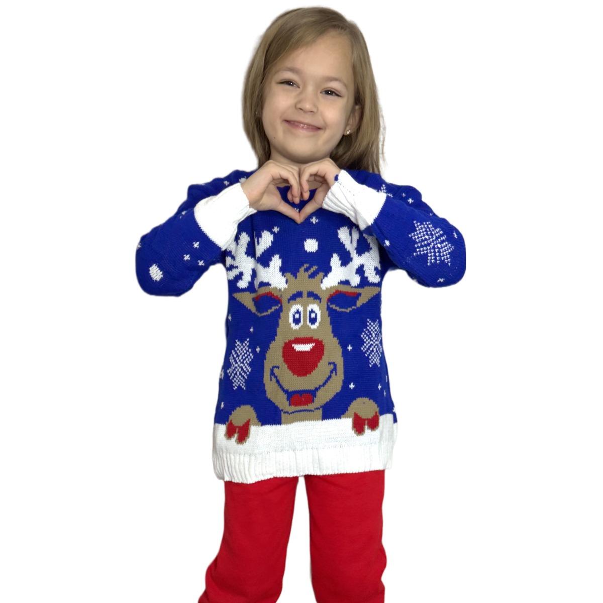 Kids Boys Girls Children Unisex XMAS Christmas Jumpers Knitted Reindeer Rudolph