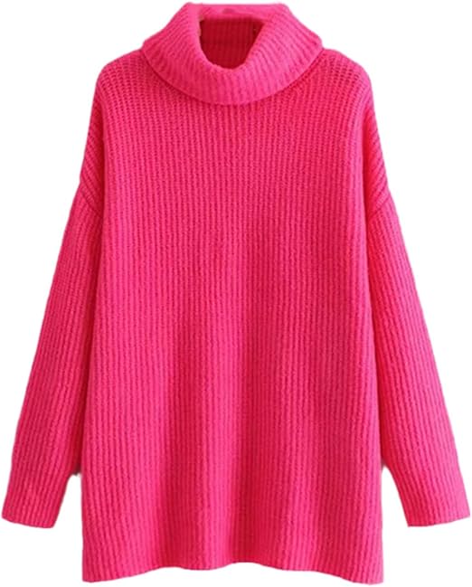 LUXE DIVA Women Chunky Knitted High Polo Roll Neck Baggy Oversized Winter Jumper Dress Top