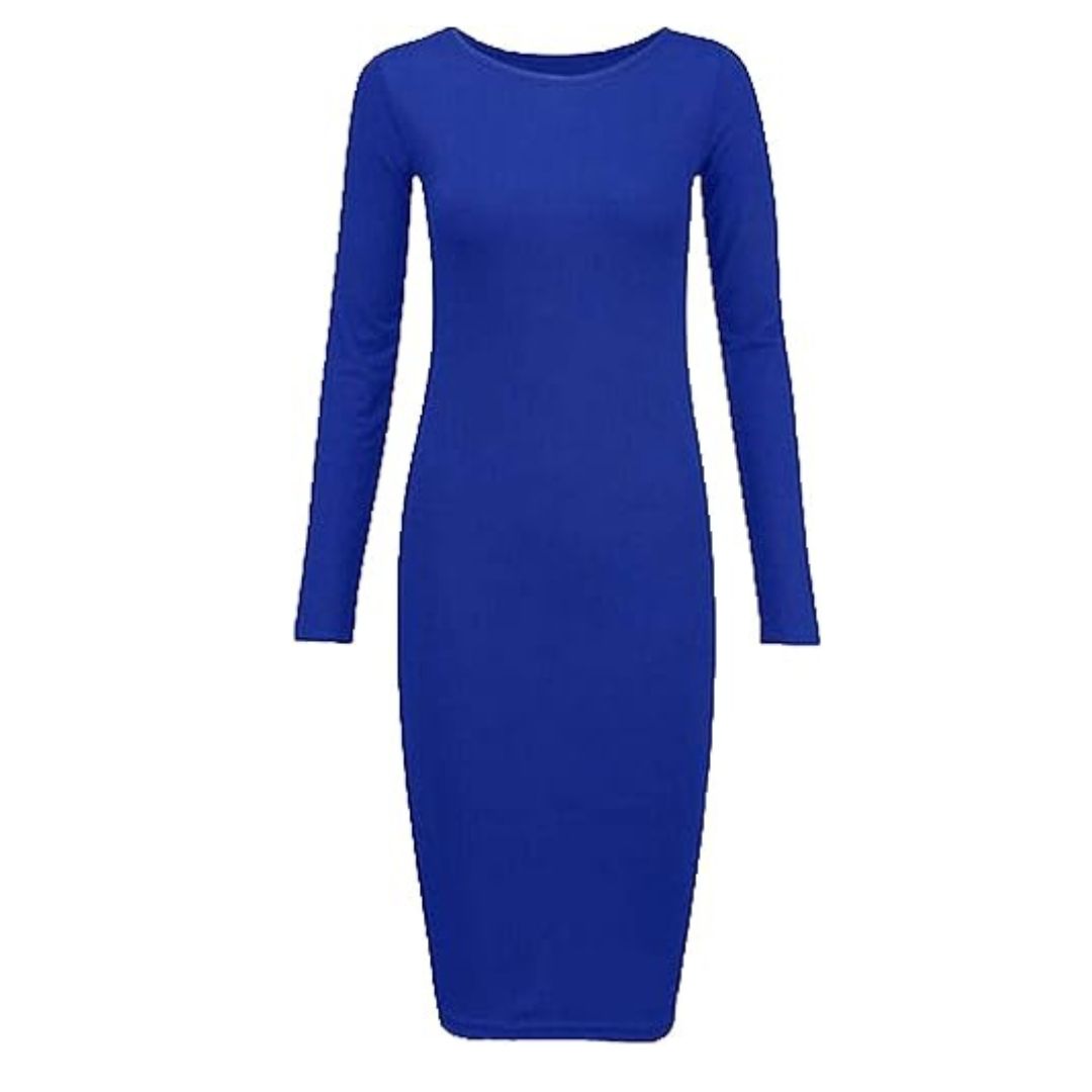 LUXE DIVA Ladies Womens Long Sleeve Stretch Jersey Bodycon Printed MIDI Dress Plus Size