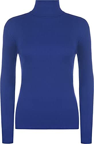 LUXE DIVA Women Ladies Ribbed Stretch Polo Turtle Neck Rib Top Jumper UK Size S/M-XXXL