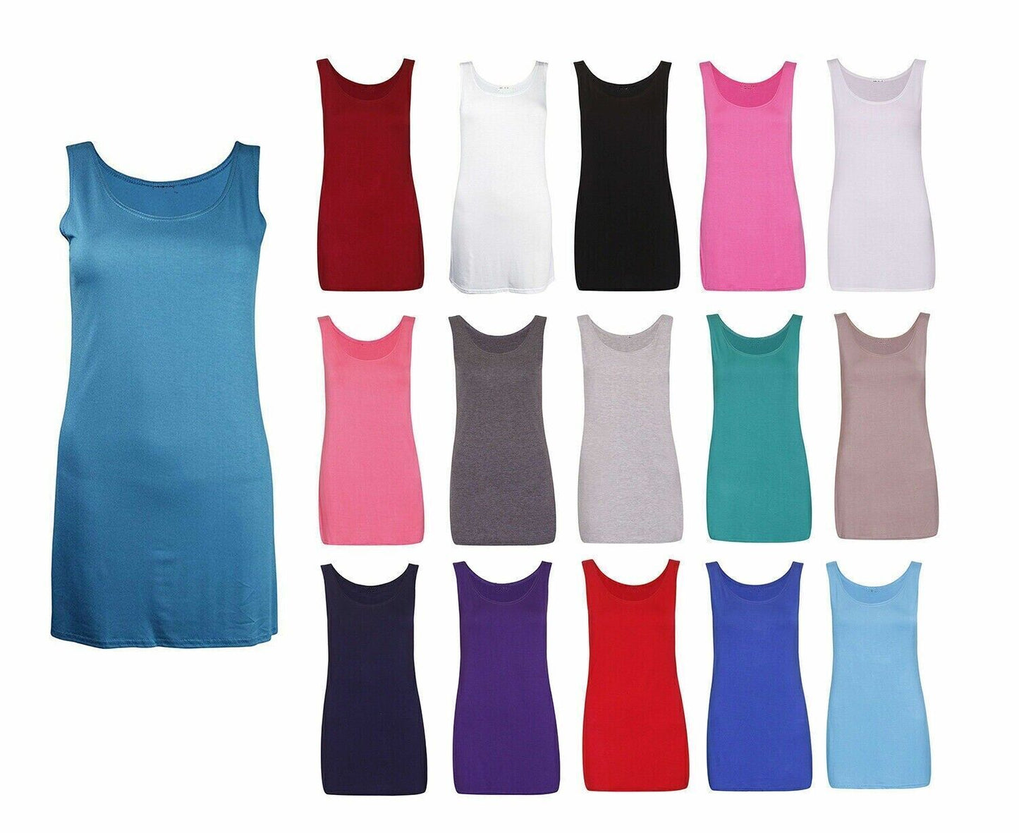 Ladies Scoop Neck long Sleeveless Stretch Plain Vest Strappy T-Shirt