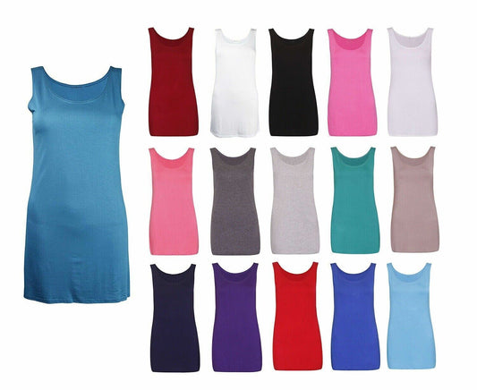 Ladies Scoop Neck long Sleeveless Stretch Plain Vest Strappy T-Shirt