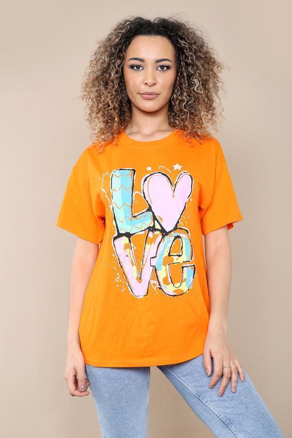 New Womens Ladies Short Sleeve Oversize Colorful LOVE Print Summer T-Shirt Top