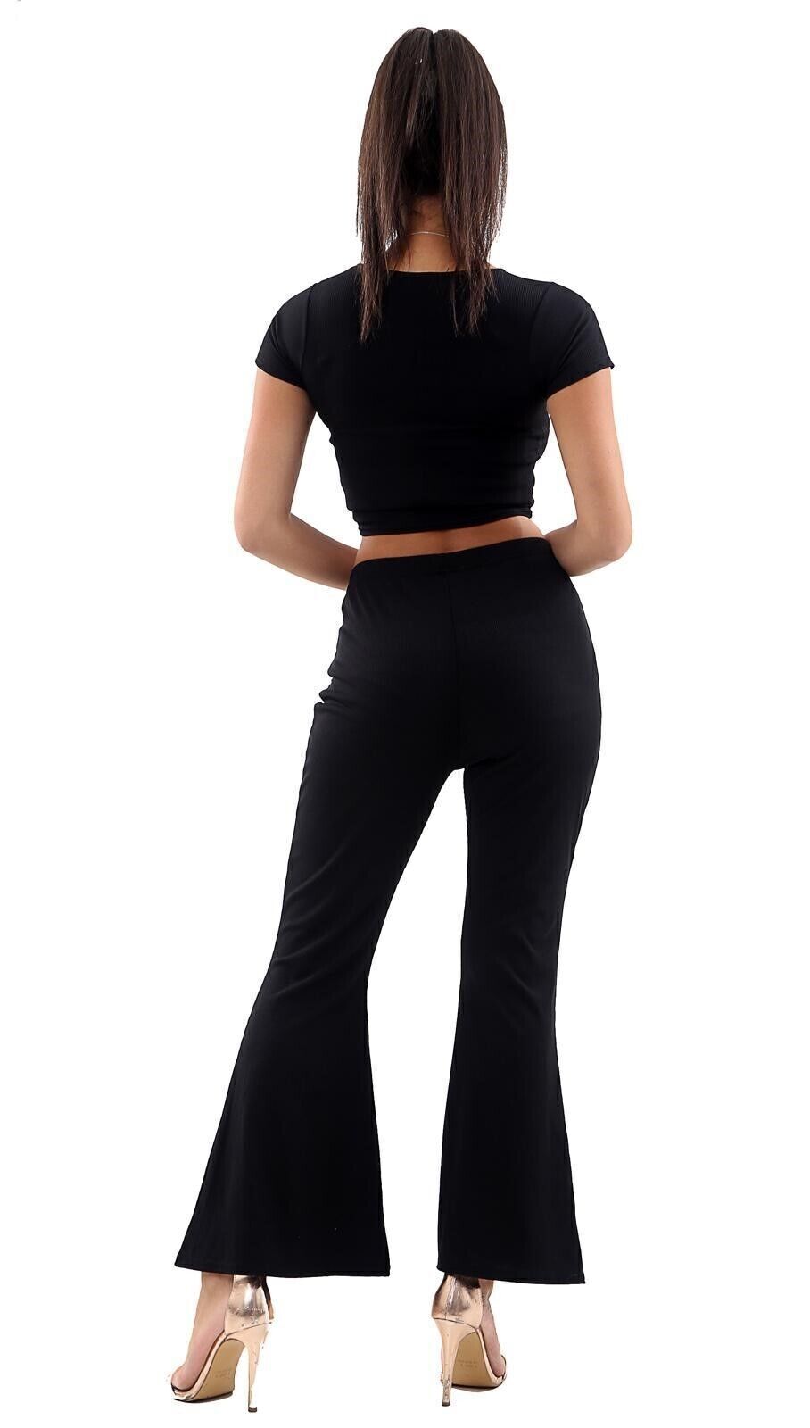 Women Ribbed Crop Loungewear Suit 2PCS Co-Ord Tracksuit