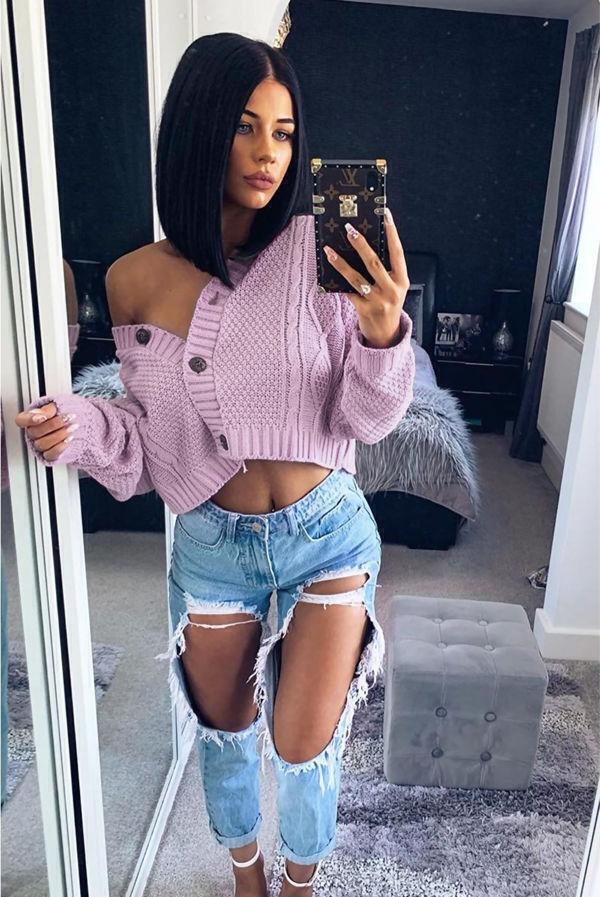 NEW Women's Chunky Cable Knitted Cardigan 3 Button Long Sleeves Crop Top Short