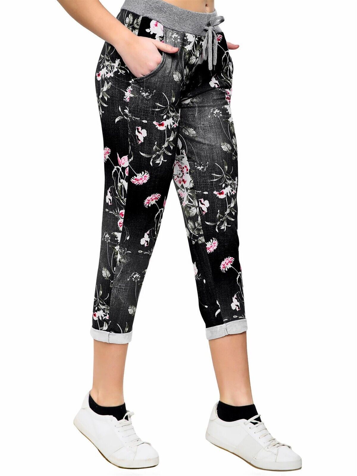 Women Joggers Italian Floral Print Trousers Casual Jogging Bottoms Ladies Pants