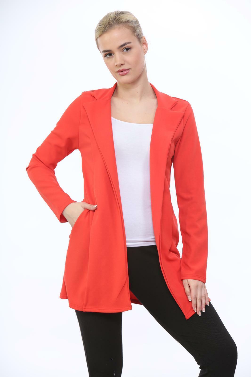 Women Plus Size Longline Blazer Open Front Pocket Work Office Jacket Orange 8 10