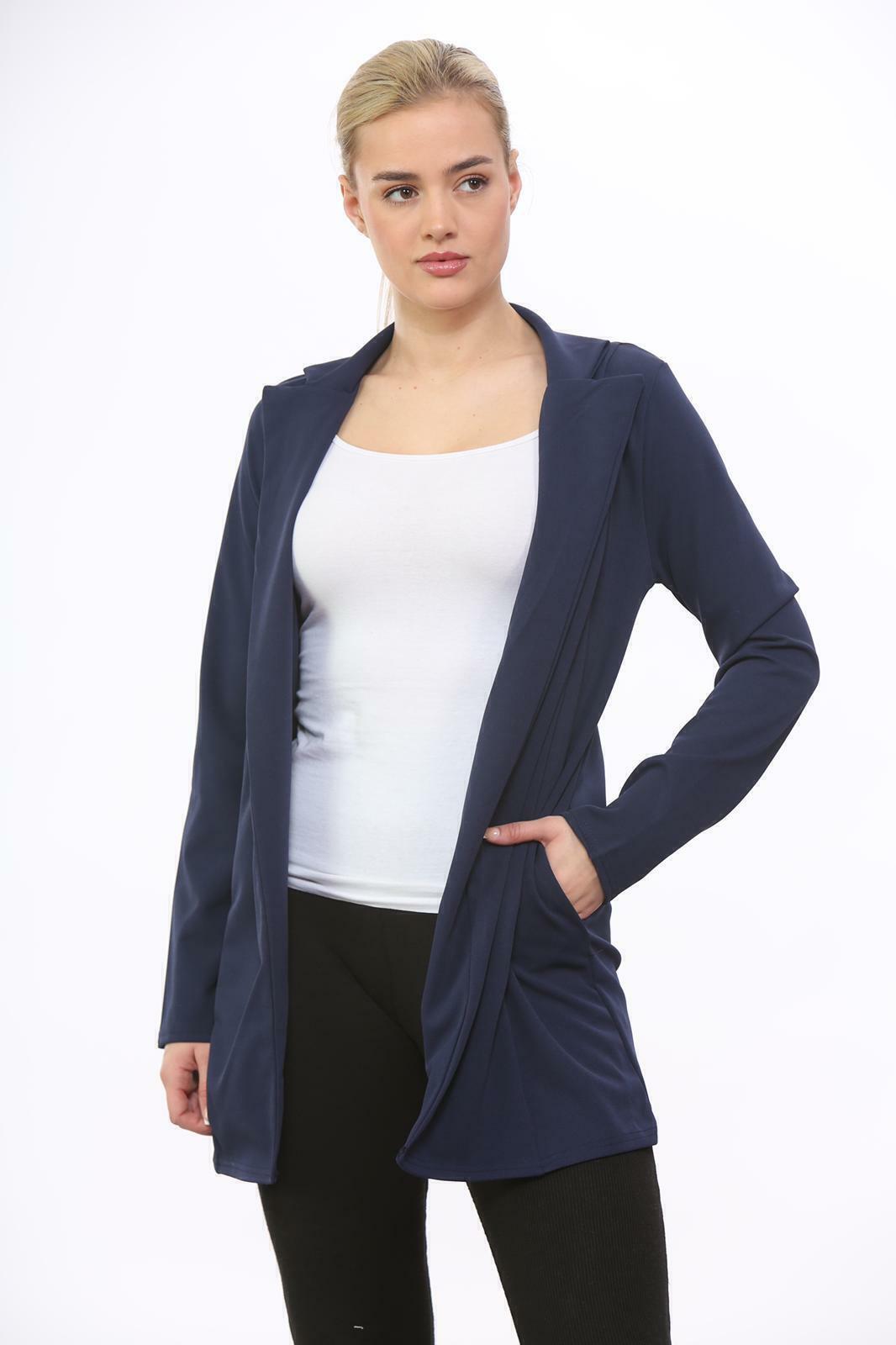 Women Plus Size Longline Blazer Open Front Pocket Work Office Jacket