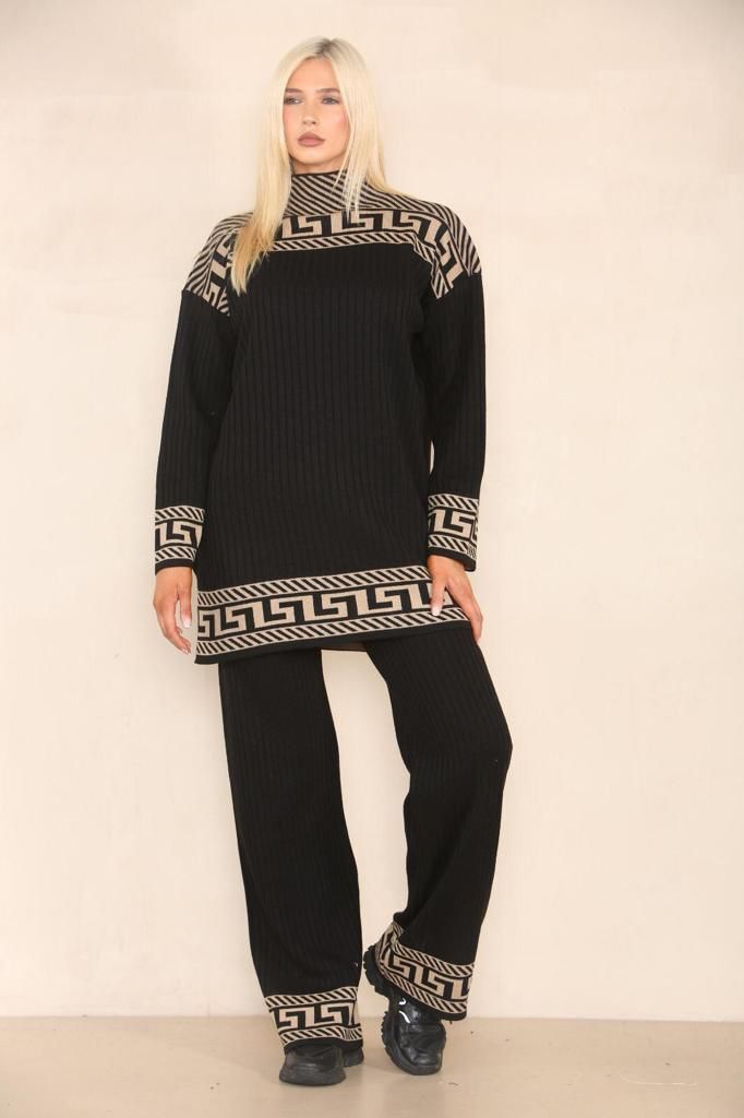 Ladies Long Sleeve High Neck Geometric Print Jumper Suit