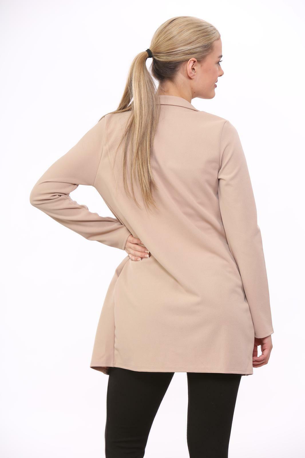 Women Plus Size Longline Blazer Open Front Pocket Work Office Jacket