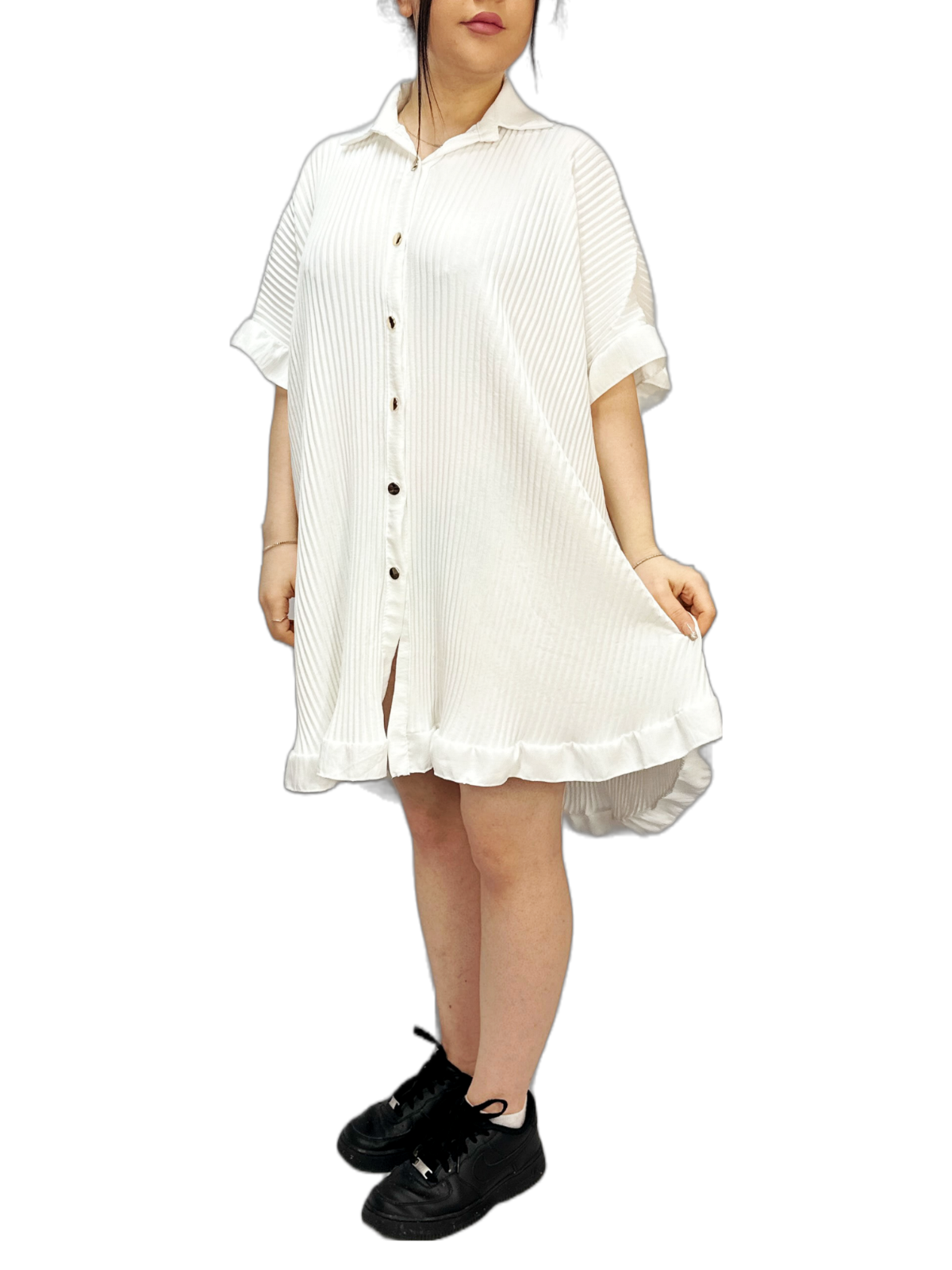 Women's Shirt Dress Pleated Short Sleeve Loose Italian Buttons Plain Detail