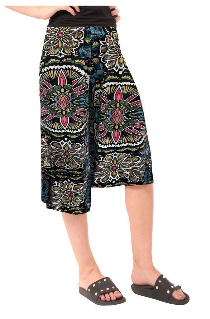 Womens 3/4 Cropped Style Ladies Printed Plazzo Wide Leg Culottes Trouser UK 8-26