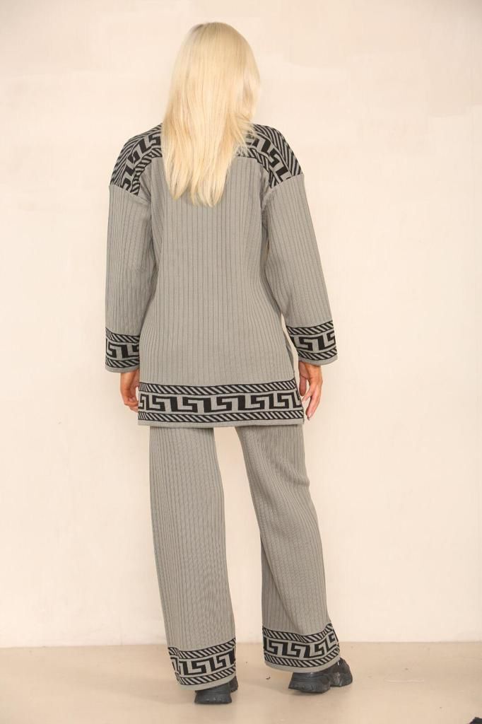 Ladies Long Sleeve High Neck Geometric Print Jumper Suit