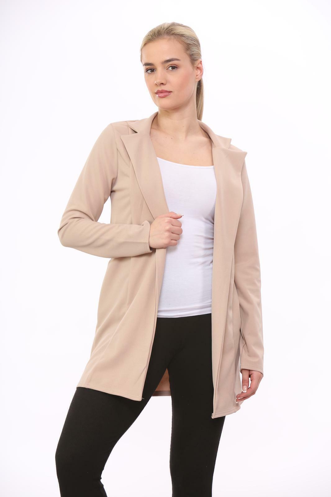 Women Plus Size Longline Blazer Open Front Pocket Work Office Jacket