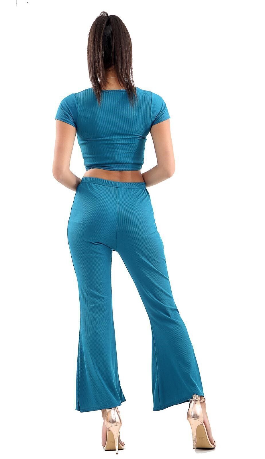 Women Ribbed Crop Loungewear Suit 2PCS Co-Ord Tracksuit