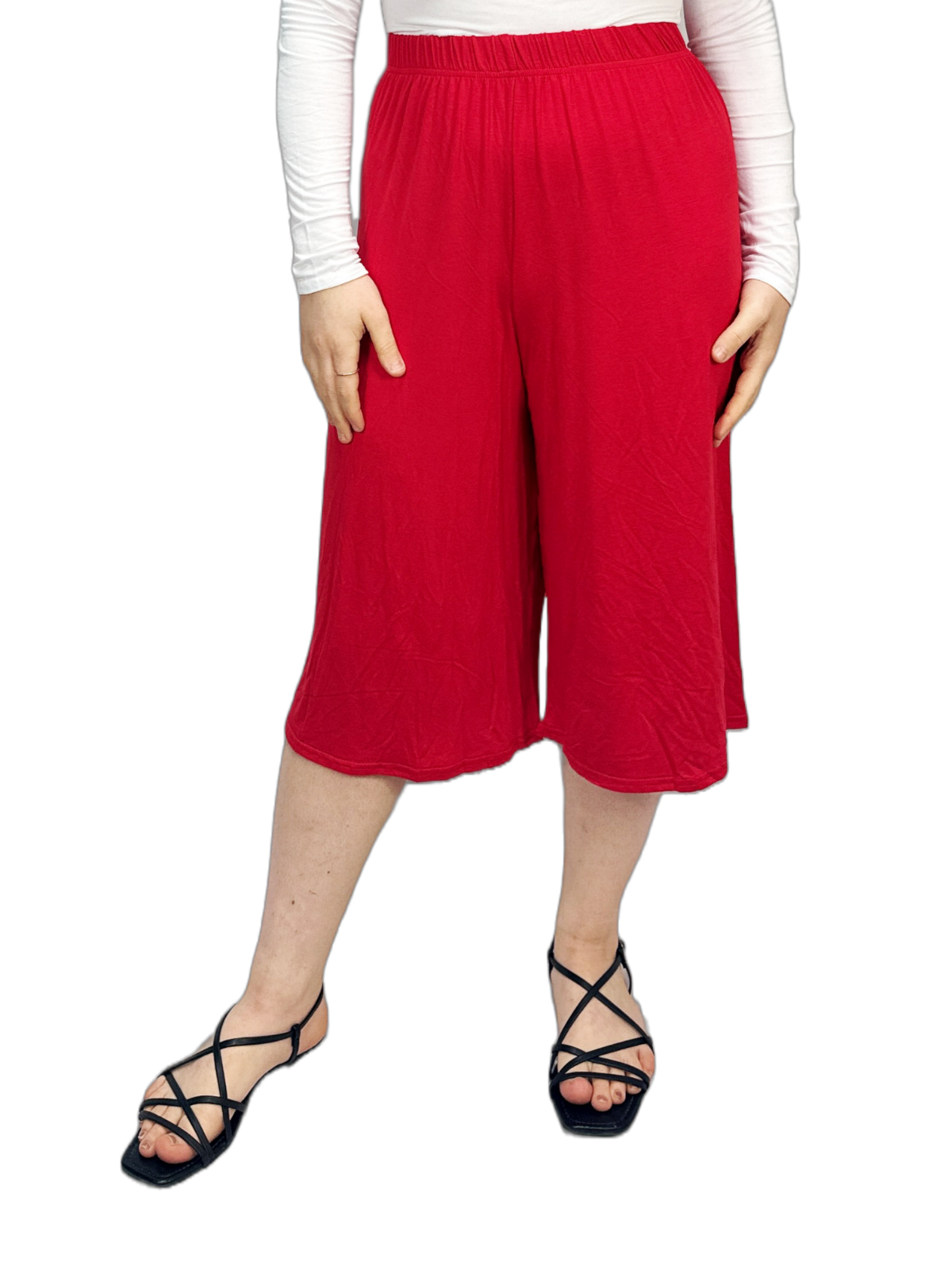 Womens 3/4 Elasticated Culottes Ladies Wide Leg Stretch Shorts Palazzo Plus Size