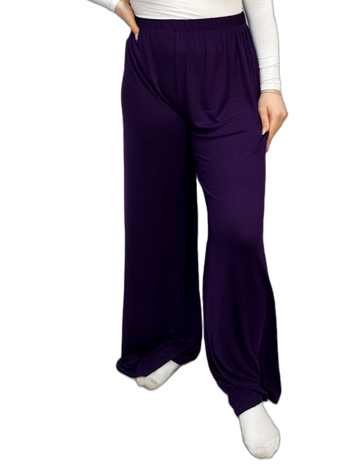 Womens Ladies Plus Size Plain Palazzo Wide Leg Flared Trousers Pants UK 8 TO 26