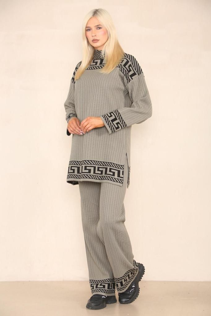 Ladies Long Sleeve High Neck Geometric Print Jumper Suit