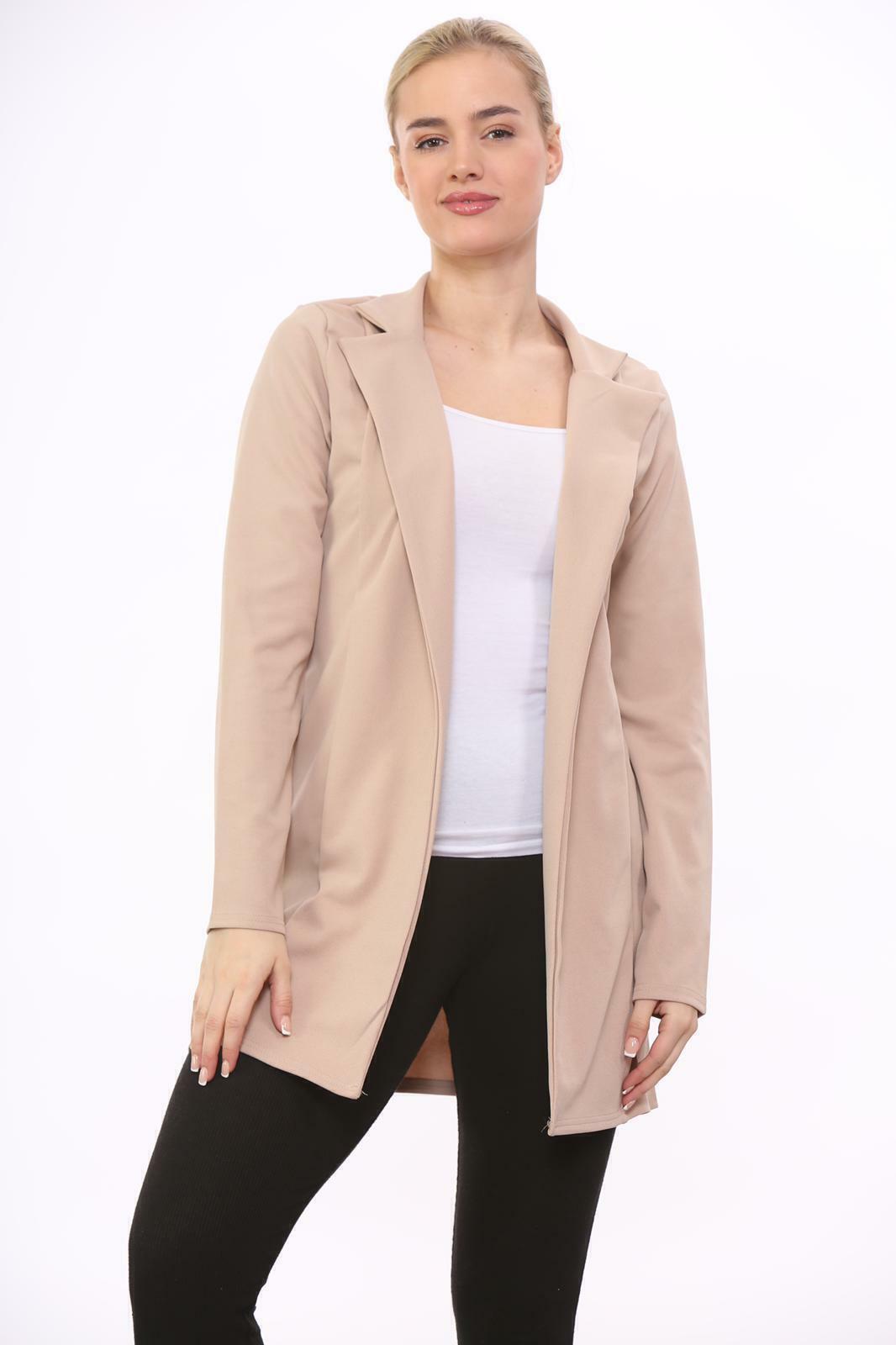 Women Plus Size Longline Blazer Open Front Pocket Work Office Jacket